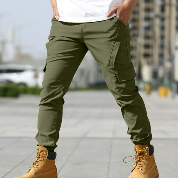 UVEASISHA Cargo Hiking Pants for Men Elastic Waist Tapered Sweat Pants Slim Fit Stretch Tactical Work Pants with Multi Pockets Army Green XXXL