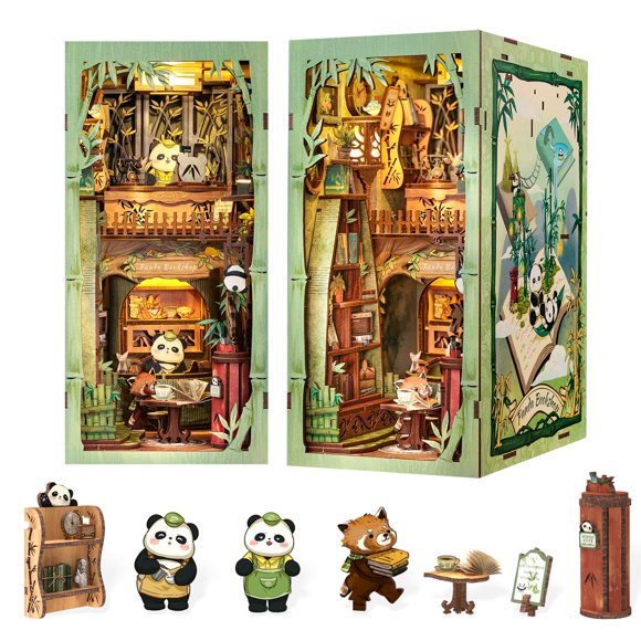 Kit de casa en miniatura para bricolaje, kits de libros Fsolis, librería Panda Bookshop