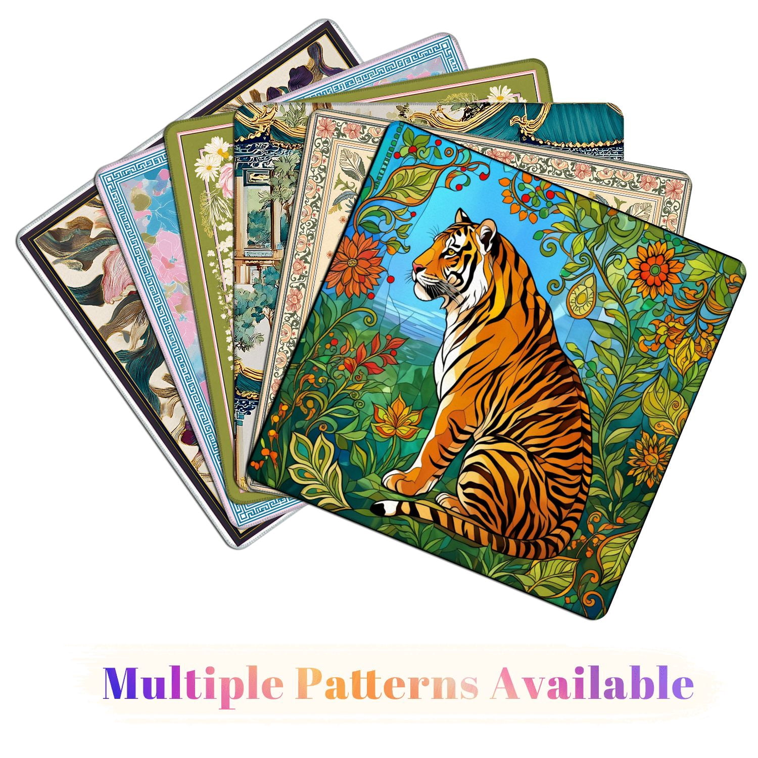 Mahjong Mat 31.5" x 31.5" Colorful Tiger Surrounded by Floral Design Vibrant Style Non-Slip Noise Reduction American Mahjong Tiles Table Cover for Dominoes Poker Card Board Games Gift