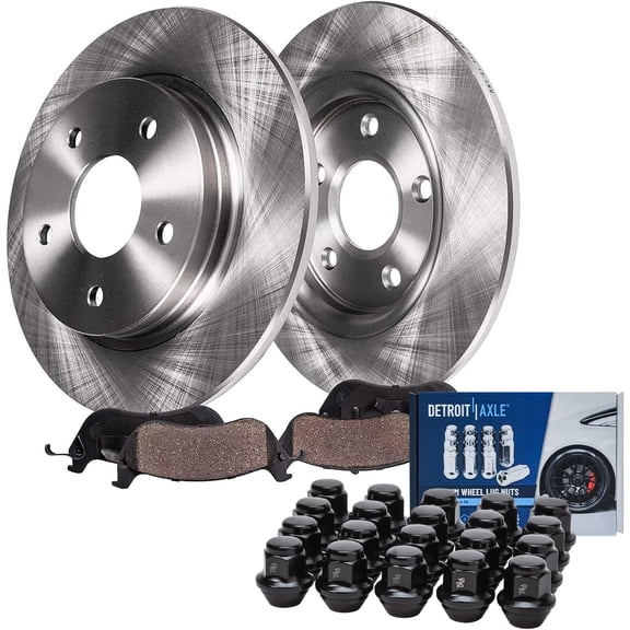 Detroit Axle - Rear Disc Brake Rotors   Ceramic Brake Pads with 20pc Wheel Lug Nuts Kit Replacement for 2014 2016 Ford Fusion Lincoln MKZ - 24pc Set