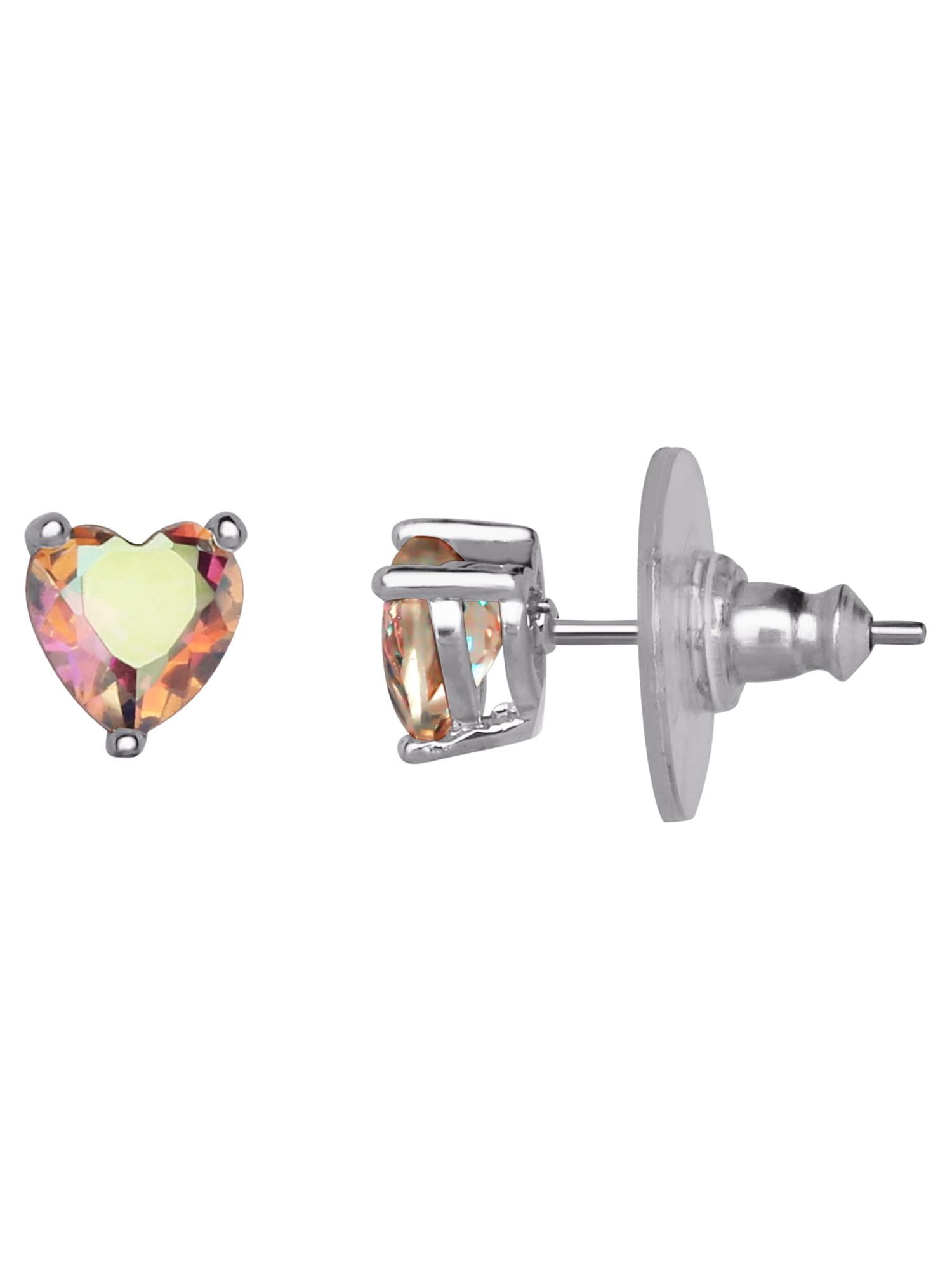 Believe by Brilliance Women's Silver Plated Crystal Heart Earring and Pendant Set, 18" + 2"