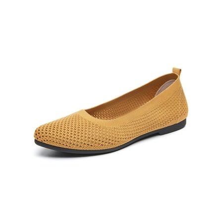 

Gomelly Ladies Flats Pointy Toe Loafers Slip On Pumps Casual Ballet Flat Wedding Dress 2128 Yellow 7.5
