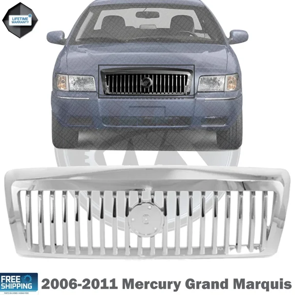 WIDE RANGE PARTS Front Grille Chrome Plastic For 2006-2011 Mercury Grand Marquis FO1200490