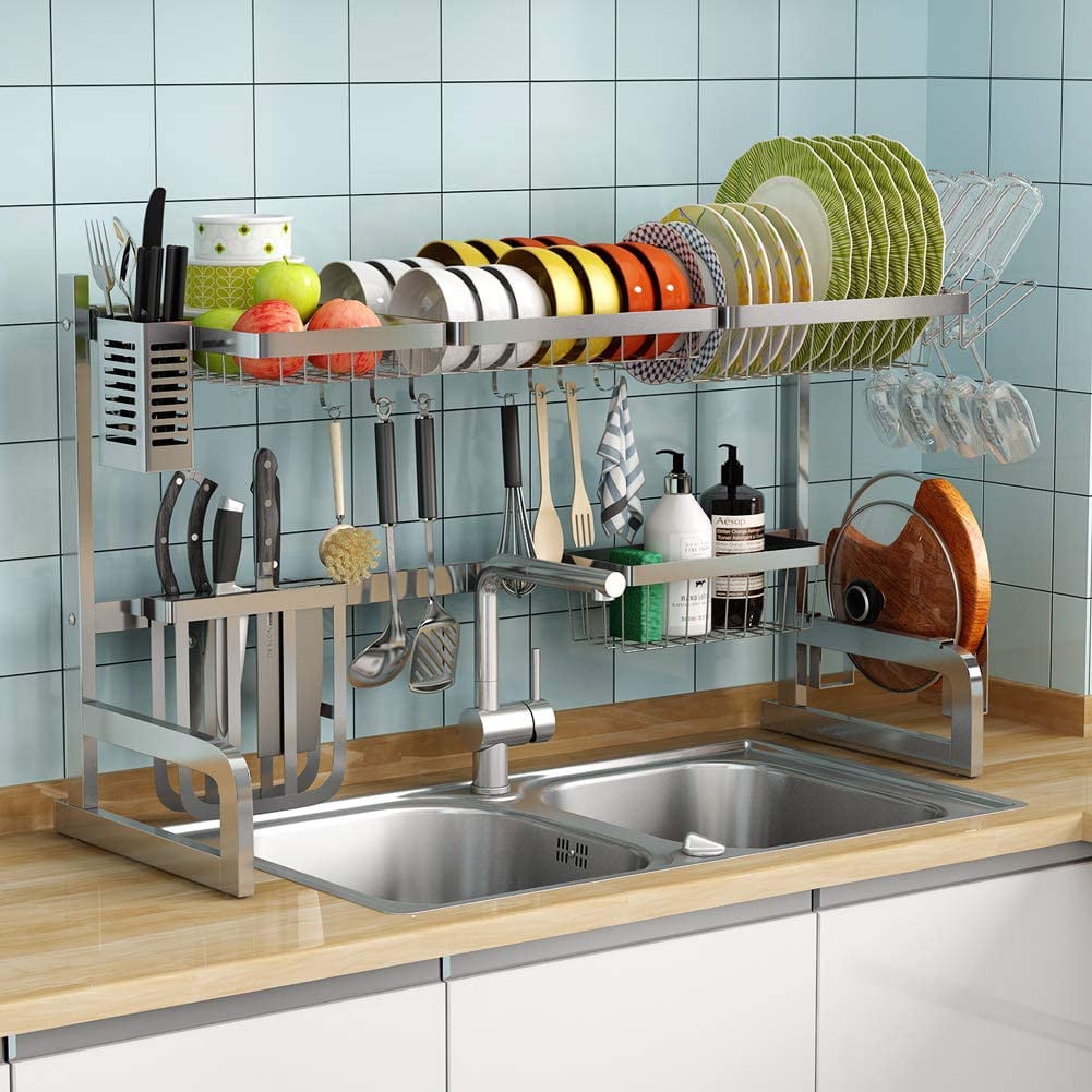 Dish Rack Over Sink Adjustable Holder Utensil Drainer Organizer Fruit 