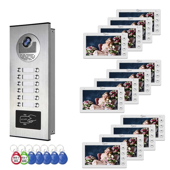 12unit 7inch wired video doorbell set,suitable for indoor and outdoor video