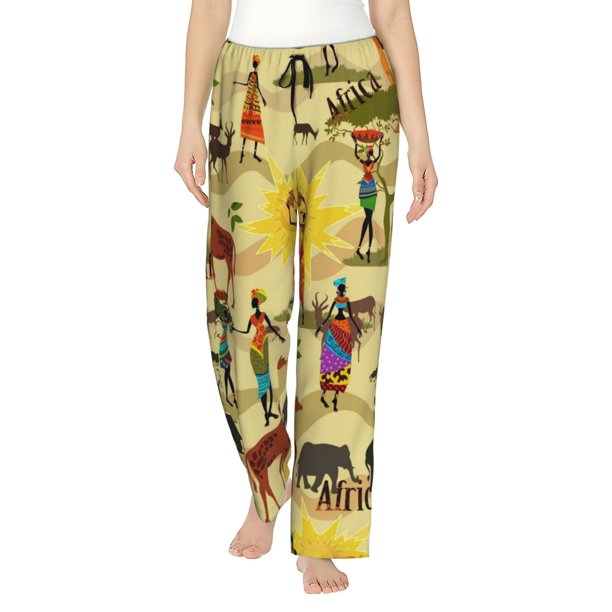 Fotbe Ethnic African Pantalones de Pijama para Mujer, Pantalones de Dormir, Pantalones Pj con Cordón y Bolsillos-Small