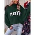 thumbnail image 4 of Womens Christmas Sweaters Long Sleeve Turtleneck Merry Letter Embroidery Chunky Knit Sweatshirt Casual Loose Pullover Jumper Tops, 4 of 5