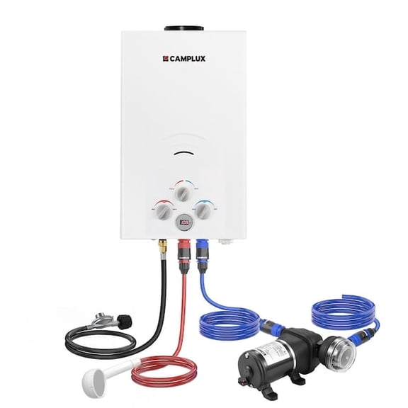 CAMPLUX 2.64 GPM 68,000 BTU Outdoor Portable Propane Tankless Water Heater with 3.3 GPM Water Pump Kit for Camping, Cabins, Barns, CSA Certified
