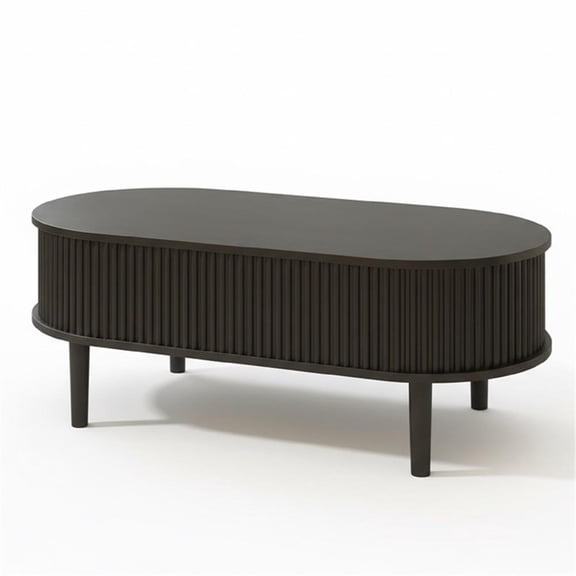 40" Oval Black Engineered Wood Fluted Lift Top Coffee Table with Hidden Storage