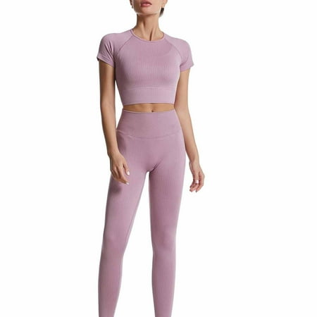 FAKKDUK Women s Yoga Outfit Seamless Workout Set High Waist Exercise Pants with Sport Crop Top Bra 2PCS Gym Tracksuits  L&Watermelon Red