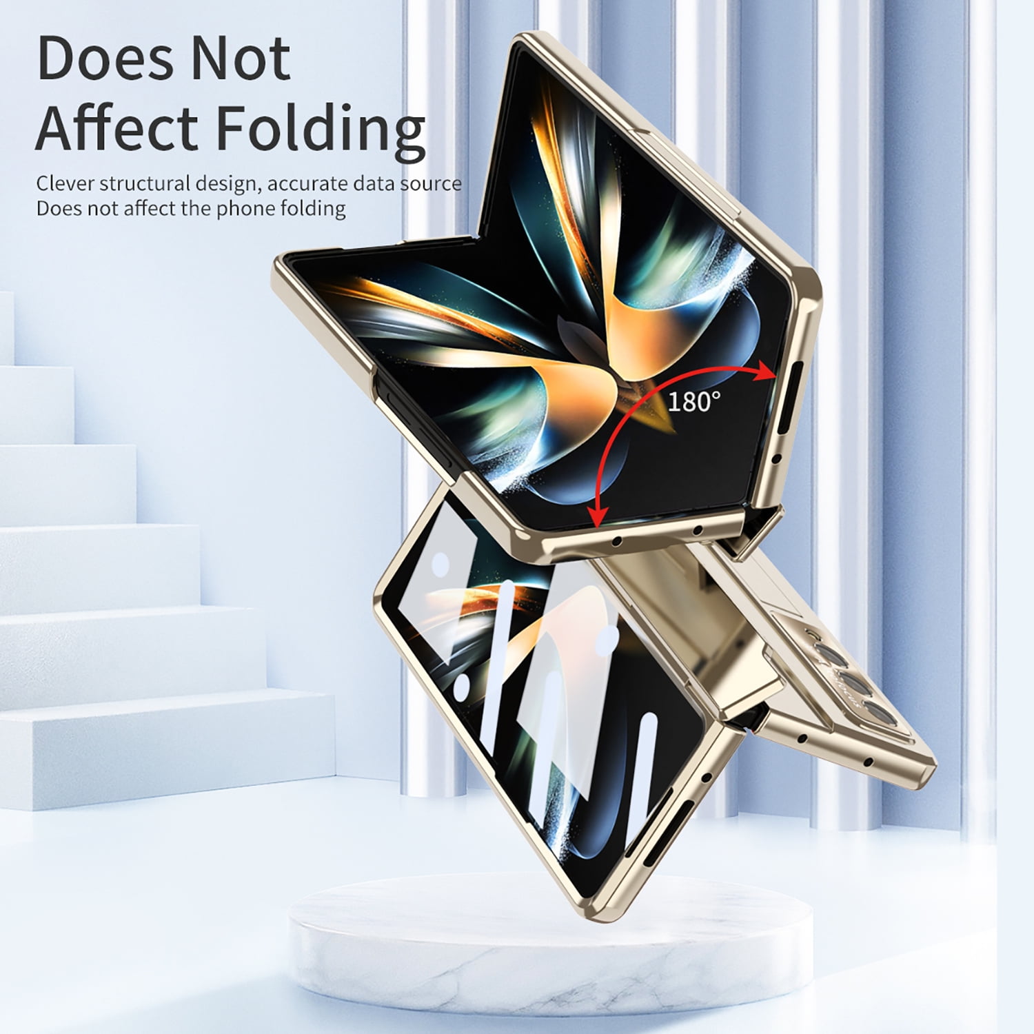 for Samsung Galaxy Z Fold 4 Case Magnetic Hinge Protection Built-in S Pen Holder with Front Glass Kickstand All-Inclusive PC Shockproof Case Wireless Charging for Samsung Z Fold 4 5G 2022, Gold