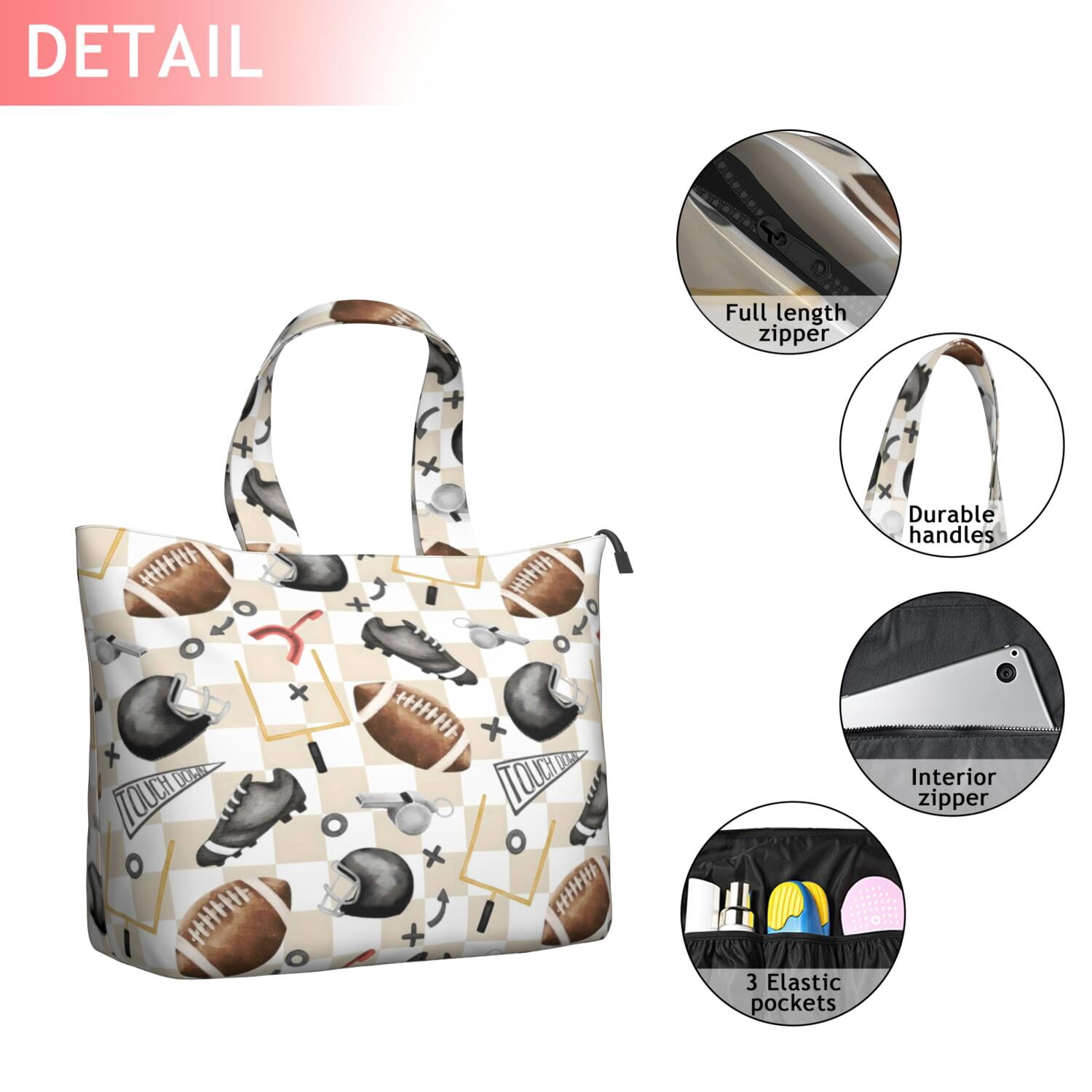 Football Equipment Checkered Pattern Travel Tote Bags for Women Carry On,Large Weekender Bags for Women Travel,Multi Functional Duffle Bag for Work,Shopping,Sports