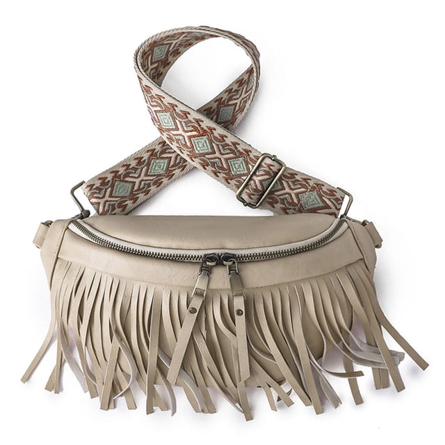 Bolso Cruzado Con Bandolera para Mujer Bolso Informal Con Borlas en El Pecho Bolso Con Borlas (Beige)