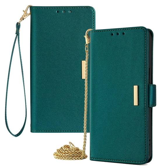 TECH CIRCLE For iPhone 15 Pro Wallet Case for Women, PU Leather RFID Blocking Card Holder Shockproof Protective Magnetic Stand Case with Detachable Crossbody Strap Wrist Chain,Green