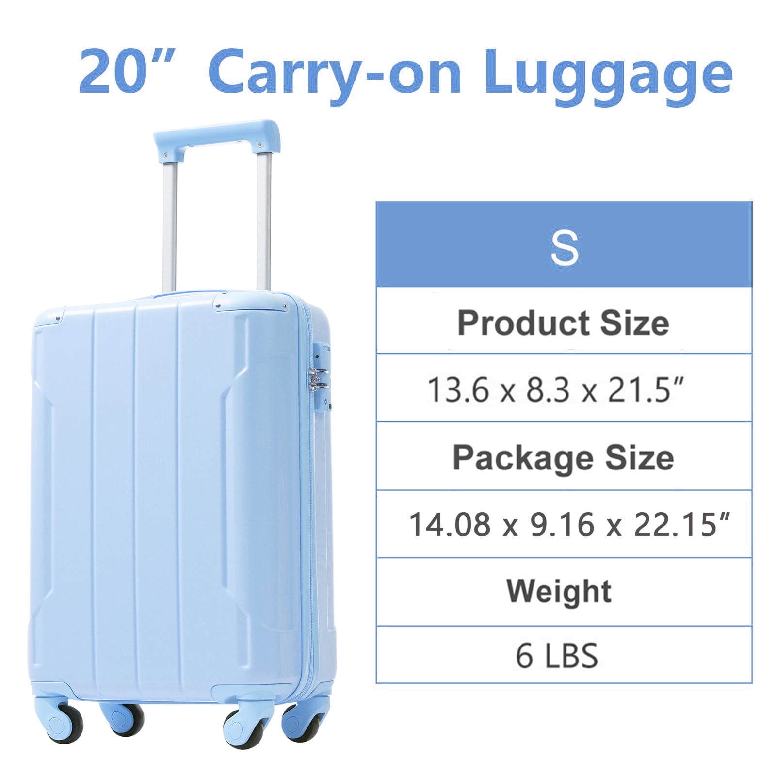 20" ABS Carry-On Luggage with TSA Lock, 360° Spinner Wheels, 3-Level Telescopic Handle, Lightweight Durable Suitcase for Weekend Travel Business Trips