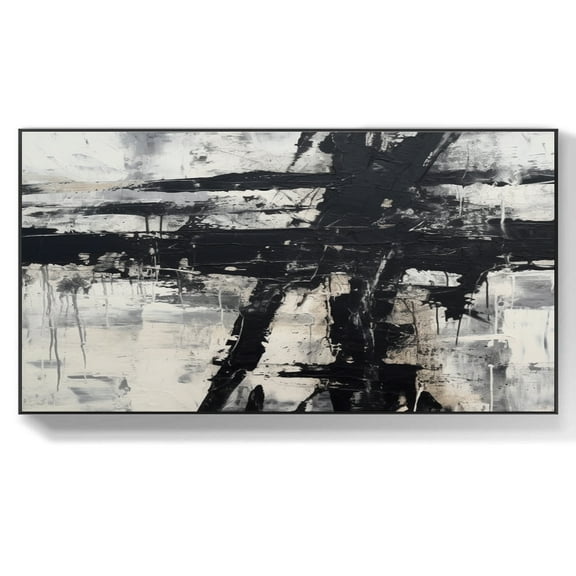Brown and white abstract painting on canvas large black wall art original textured canvas art modern abstract art contemporary wall decor,(41*81cm)16*32 Inches,Unstretched,Frameless