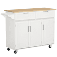 thumbnail image 1 of White Rolling Kitchen Island Cart with Drawers & Cabinets - 48" Kitchen Storage for Dining Room, Modern Design, Rubberwood Top, 1 of 7