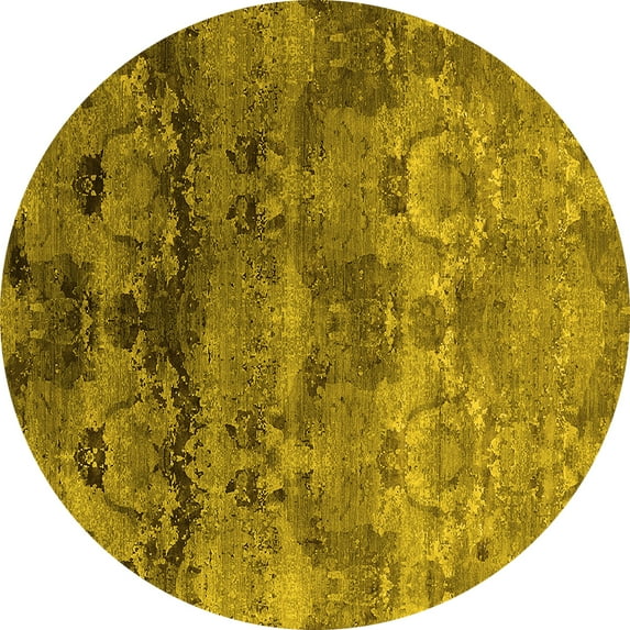 Ahgly Company Machine Washable Indoor Round Oriental Yellow Industrial Area Rugs, 5' Round