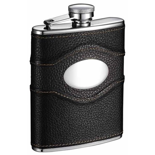 Flacon à Hanches en Cuir Noir Sojourn Premium - 6 oz