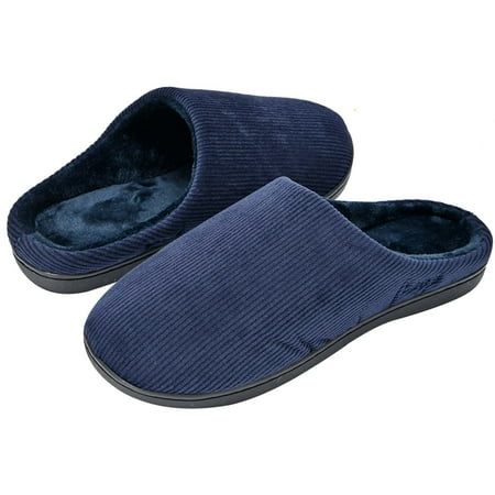 

SLM Men s Bedroom Slippers Faux Fur Lined Non Skid House Shoes Warm