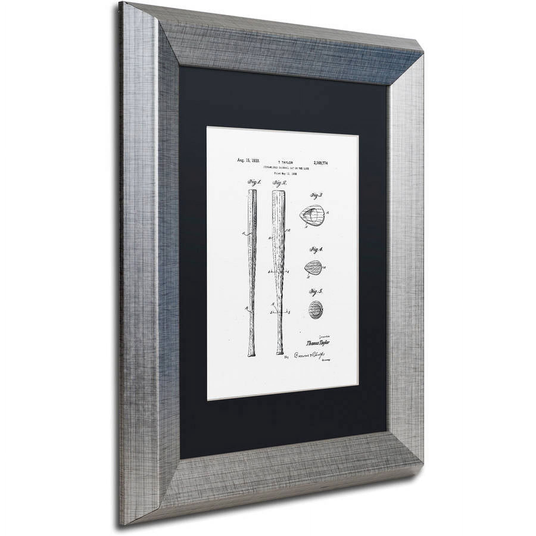 Trademark Fine Art "Baseball Bat Patent 1939 White" Canvas Art by Claire Doherty, Black Matte, Silver Frame