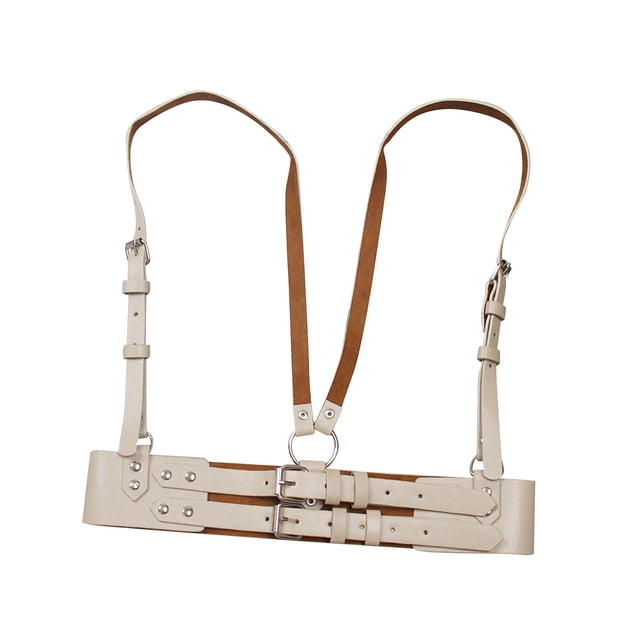Cinturón de moda para mujer, corsé bajo el busto, estilo punk, con tirantes de piel sintética. Beige