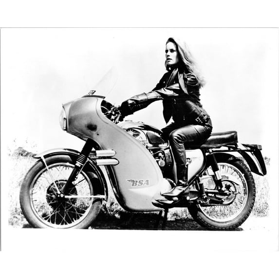 Thunderball 5x7 photo Luciana Paluzzi sitting on BSA motorbike