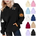 thumbnail image 4 of Atogsazn Kids Halloween Oversized Hoodie Girls Spooky Pumpkin Pullover Sweatshirt Fall Fleece Outerwear Clothes 01-Purple 11-12 Years Fashion, 4 of 4