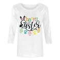thumbnail image 3 of Fshinging Tops For Women T-Shirts Easter Ribbed Letter Print 3/4 Sleeve Casual Fashion Workout Clothes White L, 3 of 3