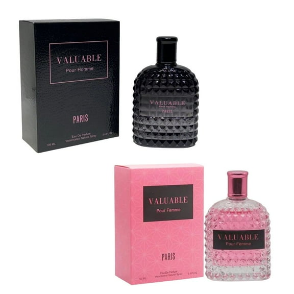 Valuable Pour Homme & Pour Femme – Couple Perfume Gift Set (2 x 3.4 oz / 100 ml) – Eau de Parfum for Him & Her – Long-Lasting Luxury Fragrance Duo –Gift for Couples, Anniversaries & Valentine’s Day