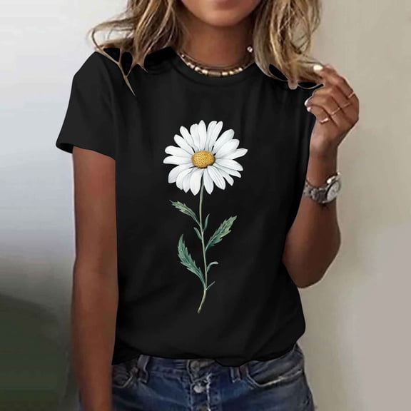 Aboser Womens Casual Cotton T Shirts Vintage Daisy Printed Tshirts Breathable Soft Cotton Tops Summer Short Sleeve Tee Shirt Loose Fitted Lightweight Blouses