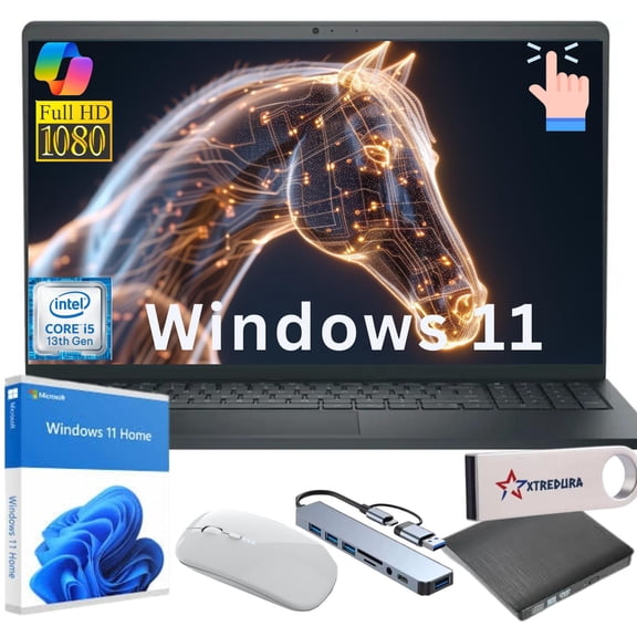 Dell DC15250 15 FHD Touch Laptop, Intel Core i5-1334U (Beats i7-1250U), 8GB RAM, 256GB SSD, Windows 11 Home with Copilot, Gift Bundle