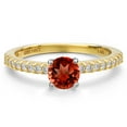 thumbnail image 3 of Gem Stone King 14K Yellow Gold Red Garnet and Lab Grown Diamond Engagement Ring for Women | 0.71 Cttw | Round 5MM | Gemstone January Birthstone | Size 9, 3 of 6