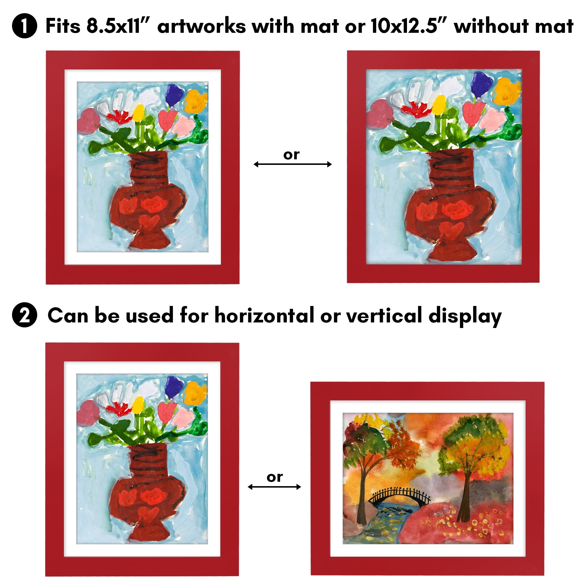 Americanflat 10x12.5 Kids Art Frame with 8.5x11 Mat - 8.5x11 Letter Size Display with Mat or 10x12.5 Without Mat