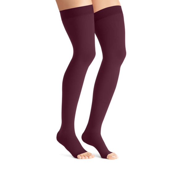JOBST Maternity Opaque Compression Stockings, 15-20 mmHg, Thigh High, Open Toe, Cranberry, Medium