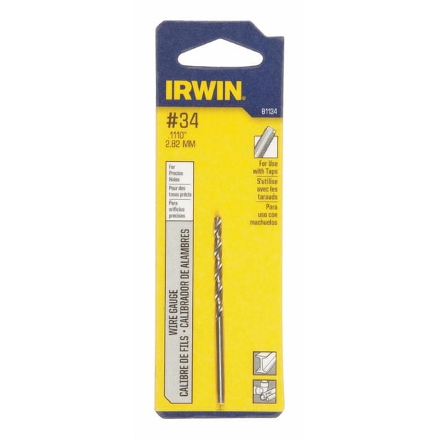 Broca calibradora de alambre IRWIN, acero de alta velocidad, 2,5 cm de longitud Jobber