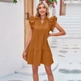 thumbnail image 2 of Lu's Chic Women's Short Sleeve Dresses Summer Sundress Short Ruched Cute Fall A Line Holiday Ruffle Swing Dress Brown Small, 2 of 4