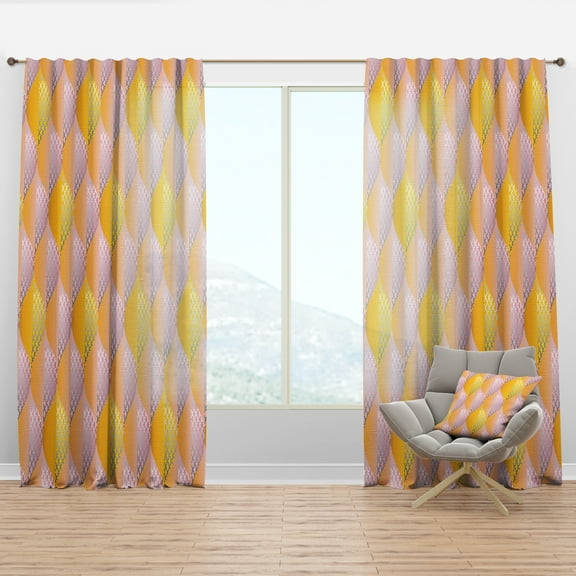 Designart 'Golden Diamond Geometrical Pattern IV' Mid-Century Modern Curtain Panel