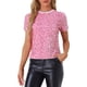thumbnail image 1 of INSPIRAR CHIC Blusa de terciopelo con lentejuelas para mujeres, cuello redondo, manga corta, ropa de fiesta y club, color rosa M, 1 of 6