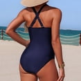 thumbnail image 7 of BOBOGOJP Women Sexy One Piece Swimsuit V Neck Tummy Control Bathing Suits Hollow Monikini Swimwear Navy for Size L, 7 of 7
