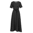 thumbnail image 5 of JINMGG Womens Plus Size Clearance $5 Fashion Women O-Neck Short Sleeve Beach Polka Dot Bandage Long Maxi Dress Black S, 5 of 8