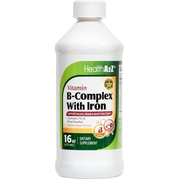 HealthA2Z Vitamin B12, Liquid Vitamin B Complex with Iron for Energy and Healthy Nerve Function, 16 oz