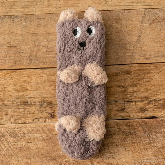 workcargo Womens Cute 3D Dog Socks - Fluffy Cozy 100% Polyester Embroidered Animal Socks, Free Size Brown Socks for Casual Home Wear & Gifts,Size Free Size