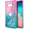 thumbnail image 4 of Nagebee Case for Samsung Galaxy S10 with Screen Protector (Soft Full Coverage), Glitter Sparkle Flowing Liquid Diamond Bling [Ring Holder & Wrist Strap] Women Cute (Pink/Aqua), 4 of 6