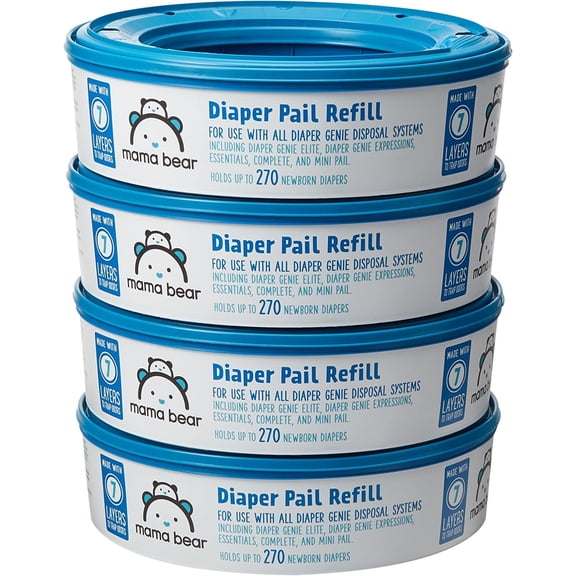 Mama Bear Diaper Pail Refills for Diaper Genie Pails, 1080 Count (4 Packs of 270 Count)