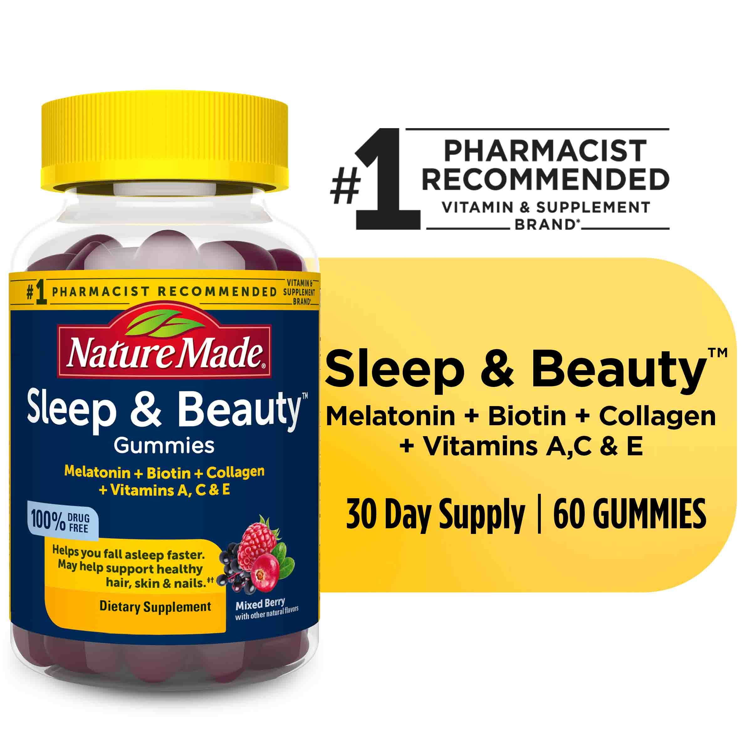 Nature Made Sleep and Beauty Gummies, Melatonin with Biotin and Collagen, 60 Count
