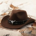 thumbnail image 2 of MIASHUI Western Cowboy Style Hat with Bull Horn Decoration, Ethnic Themed Jazz Fedora Hat for Festive Wear, Unique Design Hat for Performance and Parties Coffee, 2 of 3