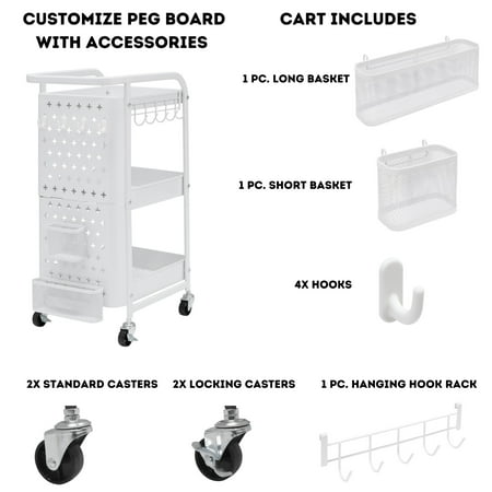 Studio Designs - Streamline 3-Tier Metal Multiuse Organizer Cart - White