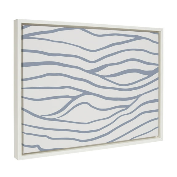 Kate and Laurel Sylvie Simple Elegant Coastal Waves Framed Canvas Wall Art by The Creative Bunch Studio, 18x24 White, Blue Water Waves Art for Wall