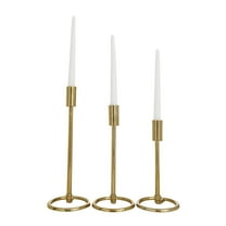 DecMode 3 Candle Gold Aluminum Metal Tapered Candle Holder with Ring Bases, Set of 3